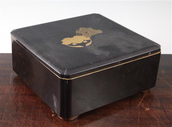 A Japanese gilt decorated black lacquer rectangular box and cover, late 19th/early 20th century, width 27.5cm